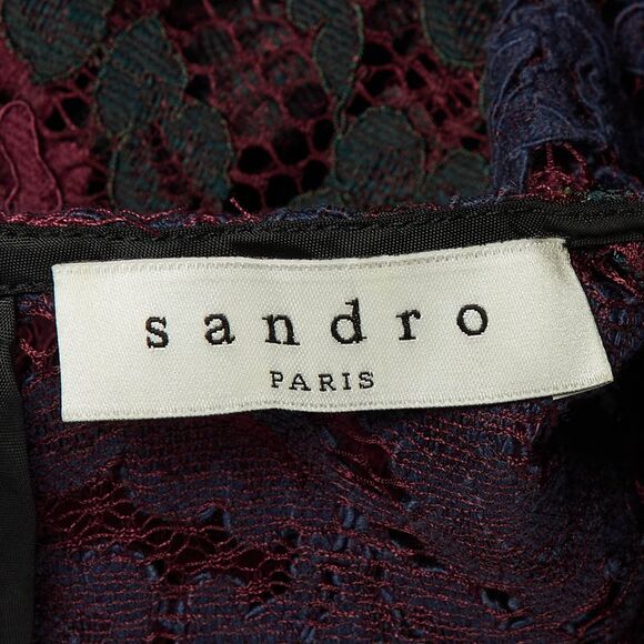 Sandro Maroon Floral Lace Scalloped Crop Top M - Picture 4 of 5